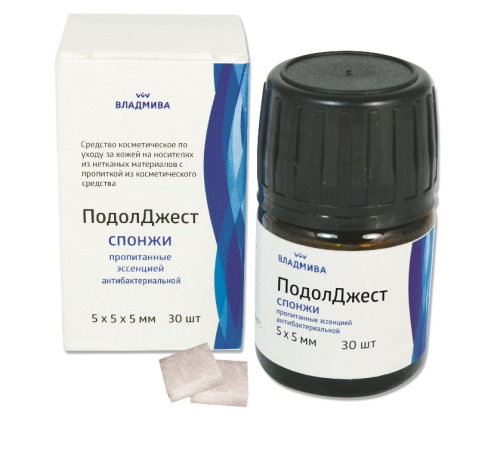 Подолджест спонж 5*5мм пропит. эссенц йодоформн. 30шт Владмива