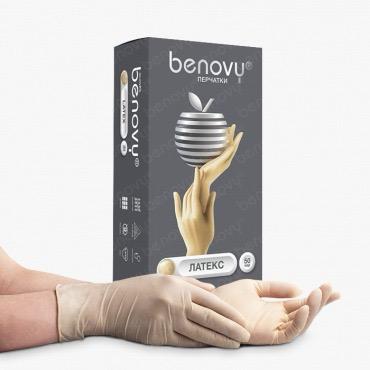 Перчатки латексные XS Benovy (50 пар) с двукратной хлораци