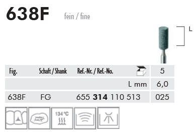 Камни 638 025 F FG 314 Бор абразивный Meisinger (5шт)