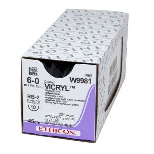 Викрил 6/0(0,7)  45 см игла кол. 13 мм 1/2 W9981 серт.