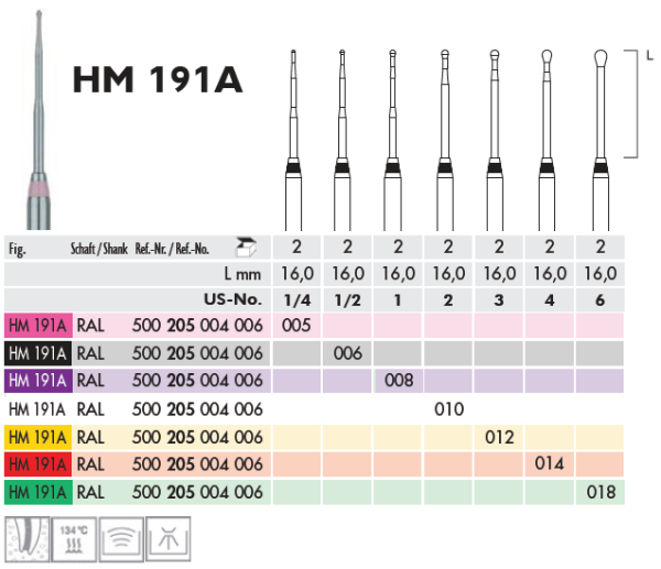 191 A 008 HM RA XL 206 Бор эндодонтический Meisinger (1шт) сиреневый серт.