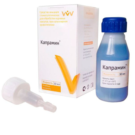 Капрамин (30мл.)-для обраб.корнев.каналов и при капиляр.кровотечен.из десны ВладМива *